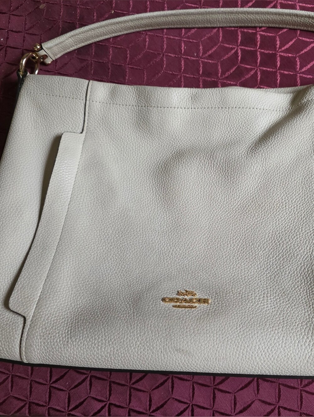 Coach Chalk Pebbled Leather Shoulder Bag with Gold Hardware